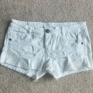 Vanilla Star White Distressed Lace-Trim Jean Shorts